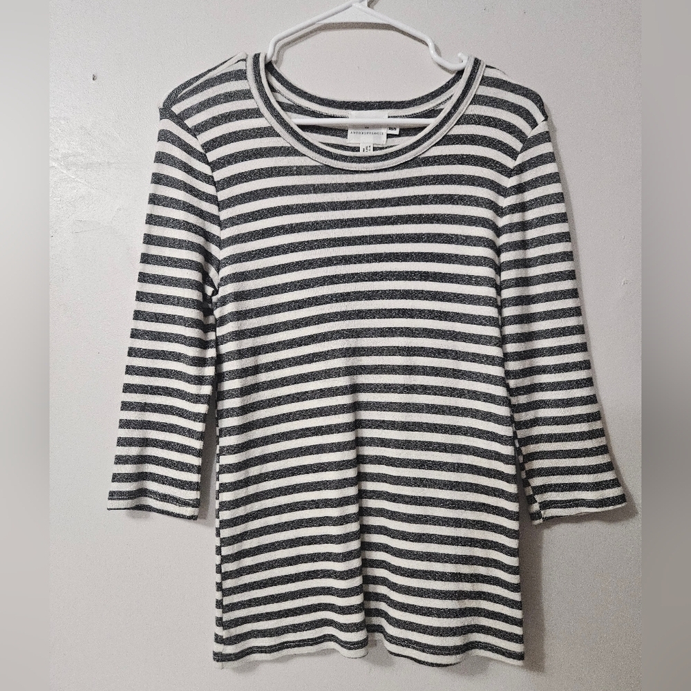 Michael Stars For Anthropologie Gray And White Striped 3/4 Sleeve Top!